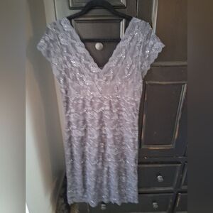 MARINA Shimmering Gray Lace Dress